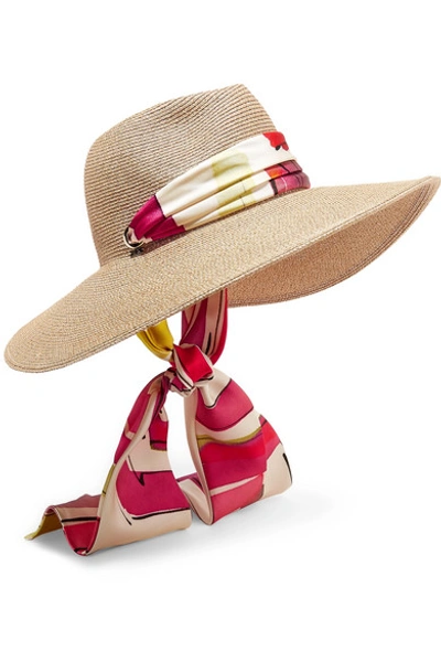 Shop Eugenia Kim Cassidy Printed Faille-trimmed Woven Faux Raffia Sunhat In Beige