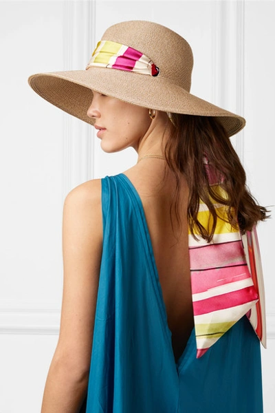 Shop Eugenia Kim Cassidy Printed Faille-trimmed Woven Faux Raffia Sunhat In Beige