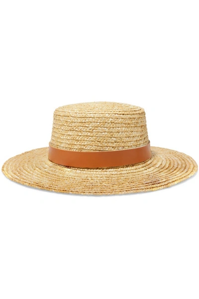 Shop Lack Of Color Spencer Leather-trimmed Straw Hat In Tan