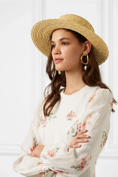 Shop Lack Of Color Spencer Leather-trimmed Straw Hat In Tan