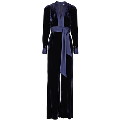 Shop Diane Von Furstenberg Claude Satin-trimmed Velvet Jumpsuit