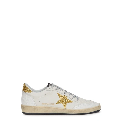 Shop Golden Goose Ball Star Off-white Leather Trainers In White And Green