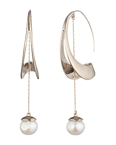 Shop Carolee Sculptural Cultured Freshwater Pearl Hoop Drop Earrings In Gold
