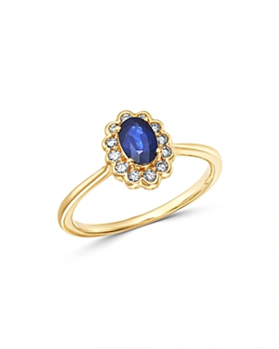 Shop Bloomingdale's Blue Sapphire & Diamond Oval Ring In 14k Yellow Gold - 100% Exclusive In Blue/gold