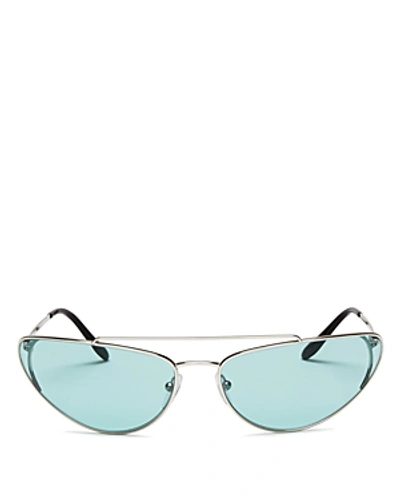 Shop Prada Women's Brow Bar Cat Eye Sunglasses, 66mm In Silver/light Azure