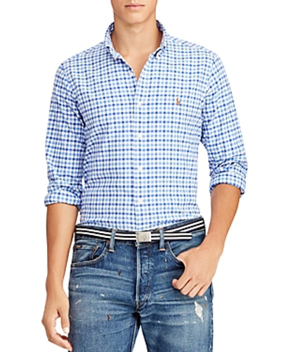 Shop Polo Ralph Lauren Check Slim Fit Button-down Shirt In Blue
