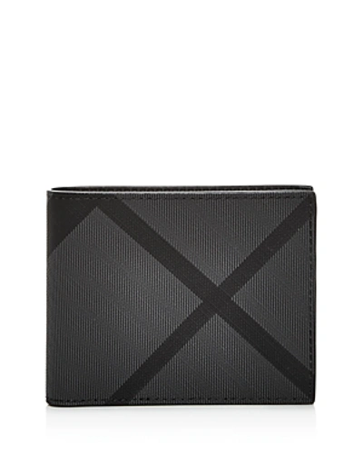 Shop Burberry London Check Bi-fold Wallet In Charcoal/black