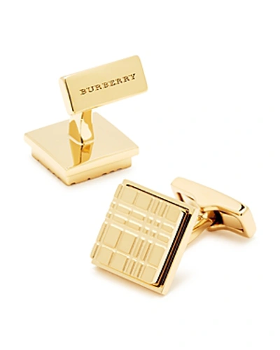 Shop Burberry Engraved Check Square Cufflinks In Light Gold