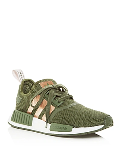 Shop Adidas Originals Women's Nmd R1 Knit Low-top Sneakers In Base Green/ice Purple