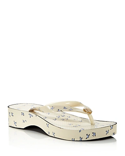 Shop Tory Burch Women's Printed Cut-out Wedge Thong Sandals In Ivory Early Bird