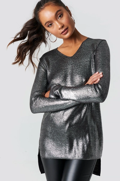 Shop Trendyol Shiny Long Sweater - Silver In Black