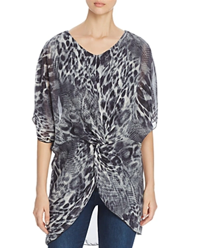 Shop Kim & Cami Animal-print High/low Tunic Top In Charcoal