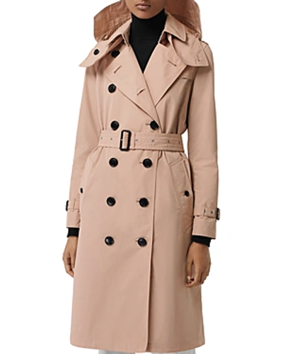 Shop Burberry Kensington Hooded Trench Coat In Chalk Pink