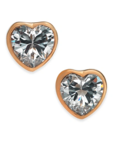 Shop Kate Spade Gold-tone Crystal Heart Stud Earrings In Clear/rose Gold