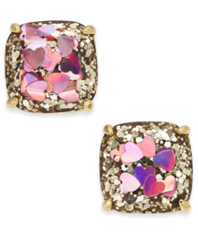 Shop Kate Spade Gold-tone Heart Glitter Square Stud Earrings In Blush Multi
