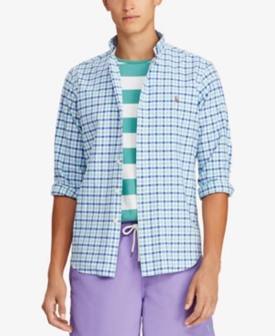 Shop Polo Ralph Lauren Men's Slim Fit Stretch Oxford Shirt In Seafoam/blue
