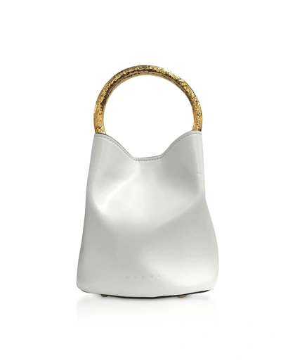 Shop Marni Pannier Leather Bucket Bag In White