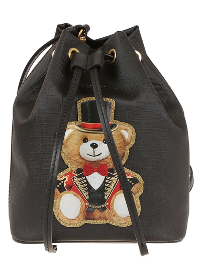 Shop Moschino Bear Patch Bucket Bag In Nero