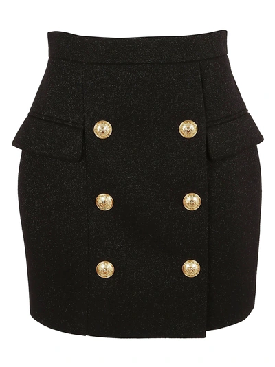 Shop Balmain Buttoned High-waist Mini Skirt In Noir