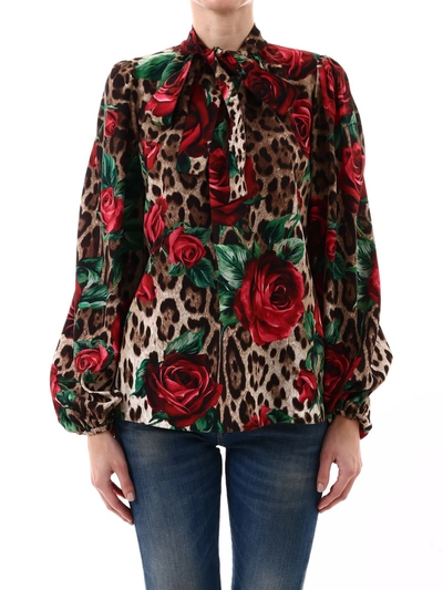 Shop Dolce & Gabbana Silk Shirt Leo And Rose Print In Multicolor