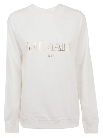 Shop Balmain Logo Printed Sweater In Gad Blanc/or