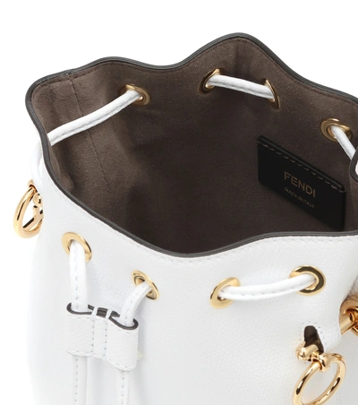 Shop Fendi Mon Trésor Mini Leather Bucket Bag In White