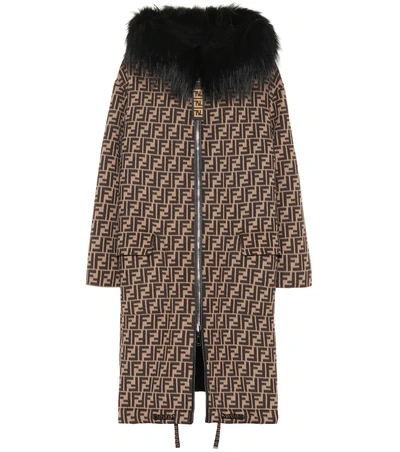 Shop Fendi Fur-trimmed Wool Coat In Brown