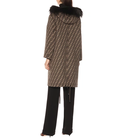 Shop Fendi Fur-trimmed Wool Coat In Brown