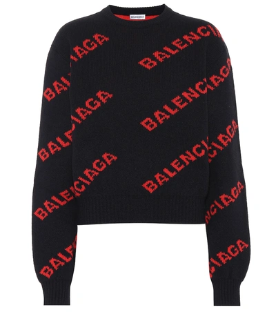 Shop Balenciaga Logo Intarsia Wool-blend Sweater In Blue