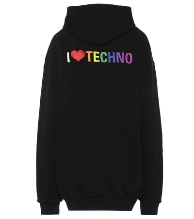 Shop Balenciaga I Love Techno Cotton Hoodie In Black