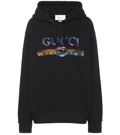 Shop Gucci Sequined Cotton Hoodie In Black