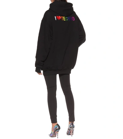 Shop Balenciaga I Love Techno Cotton Hoodie In Black