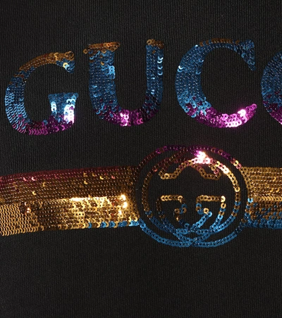 Shop Gucci Sequined Cotton Hoodie In Black