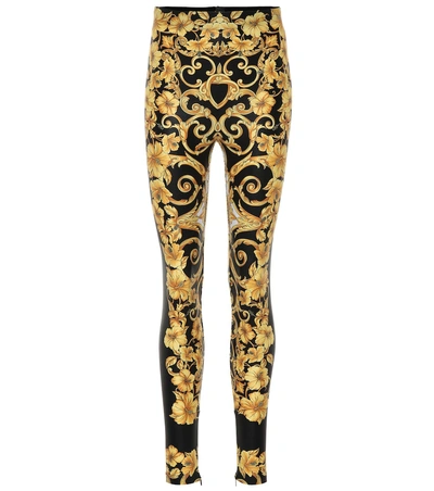 Shop Versace Printed Leggings In Gold
