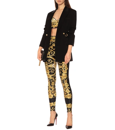 Shop Versace Printed Leggings In Gold