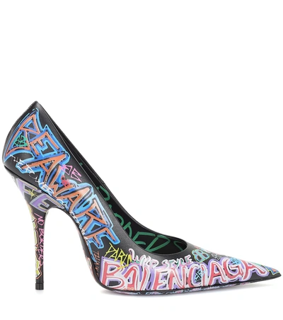 Shop Balenciaga Graffiti-printed Leather Pumps In Multicoloured