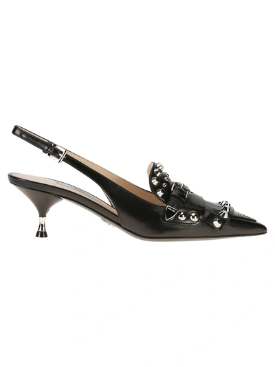 Shop Prada Sling Back Studs Show In Black