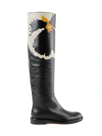 Shop Valentino Printed Over-the-knee Boots In 0no Nero