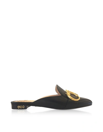 Shop Charlotte Olympia Black Leather Mules