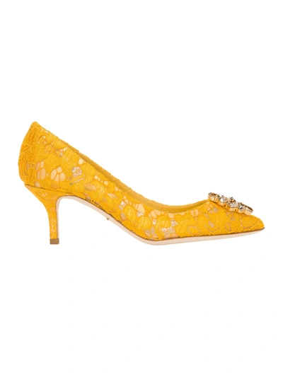 Shop Dolce & Gabbana Taormina Lace With Crystals Pumps In Yellow