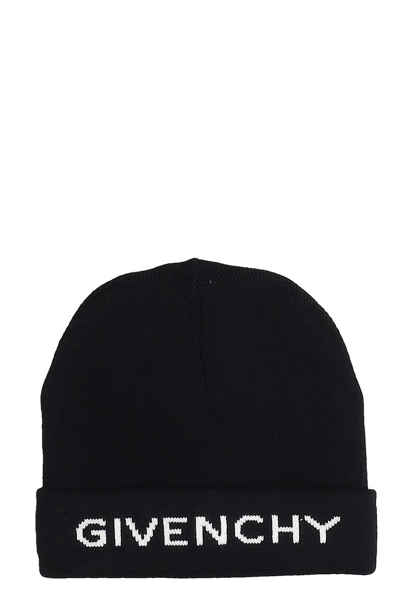 Givenchy Black Wool Beanie Cap | ModeSens