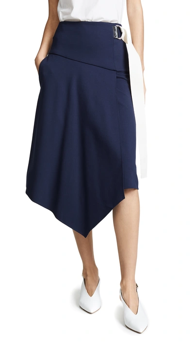 Shop Tibi Asymmetric Drape Skirt In Navy