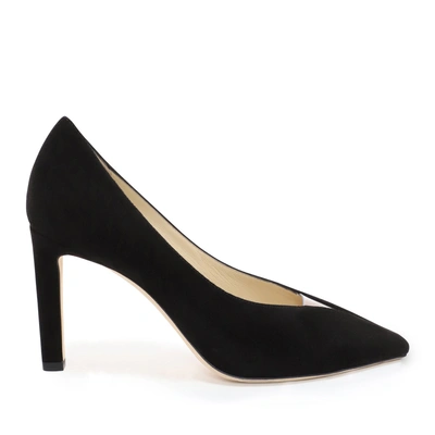 Shop Jimmy Choo Baker 85 Black Suede Pointed Toe Pumps With Plexi Insert In Black/clear