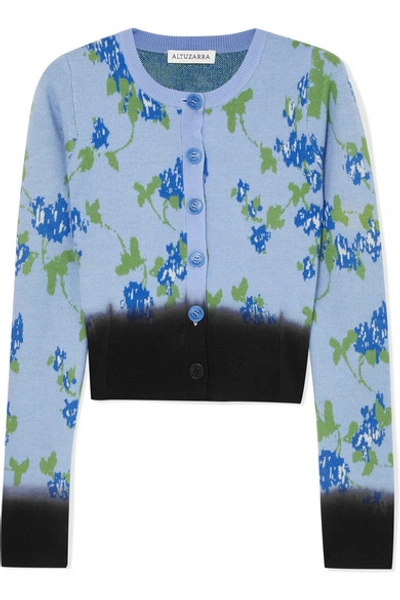 Shop Altuzarra Zannone Cropped Floral-intarsia Wool Cardigan In Blue
