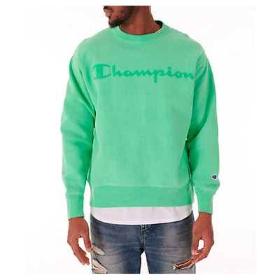 Champion Men's Reverse Weave Garment Dyed Crewneck Sweatshirt In Green Size  Large Cotton/fleece