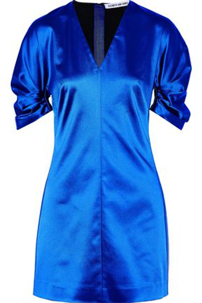 Shop Elizabeth And James Gathered Duchesse-satin Mini Dress In Bright Blue