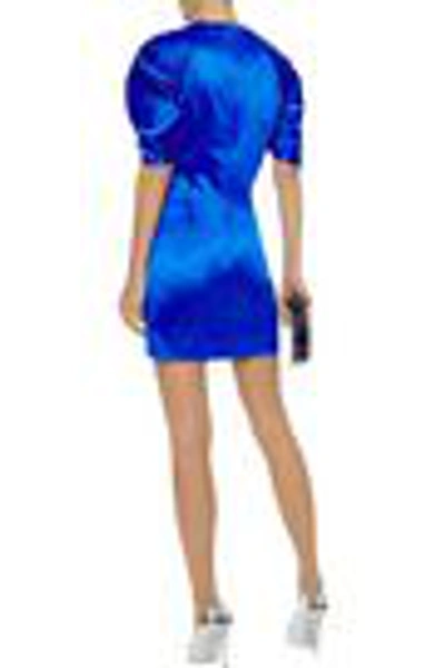 Shop Elizabeth And James Gathered Duchesse-satin Mini Dress In Bright Blue