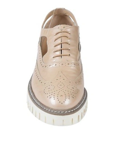 Shop Alberto Guardiani Woman Lace-up Shoes Sand Size 10 Soft Leather In Beige
