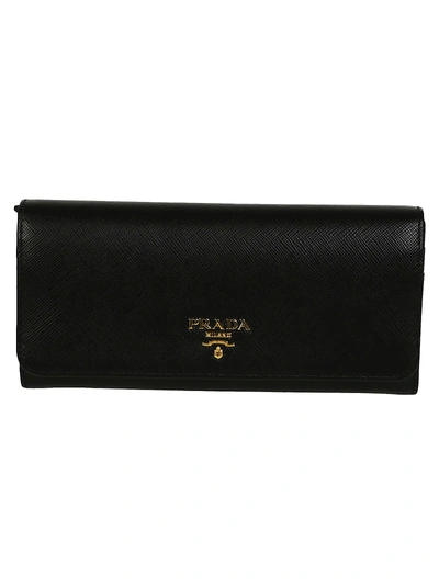 Shop Prada Logo Plaque Continental Wallet In Black