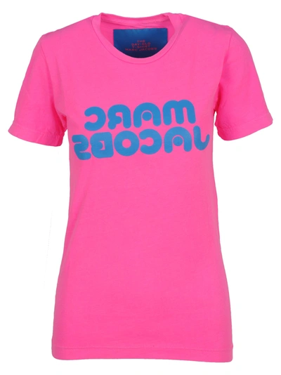 Marc Jacobs Fluorescent Logo Print Tee In Pink
